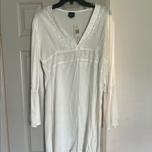 White Embroidered Long Sleeve Dress